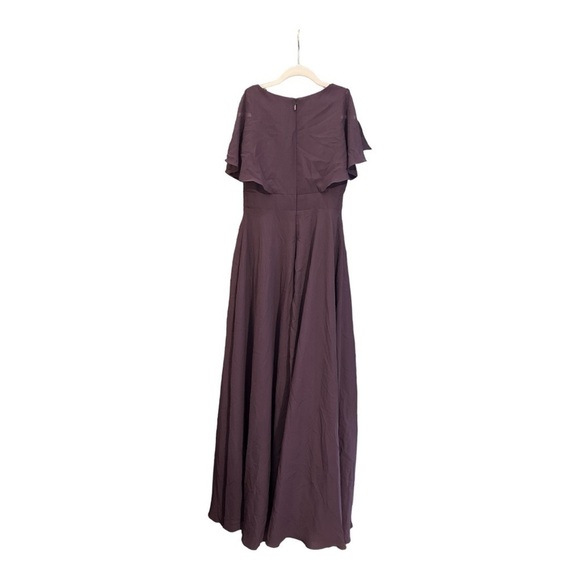 JJ's House A-line V-Neck Floor-Length Chiffon Bridesmaid Dress Plum Size 2 RG1 - Picture 2 of 6